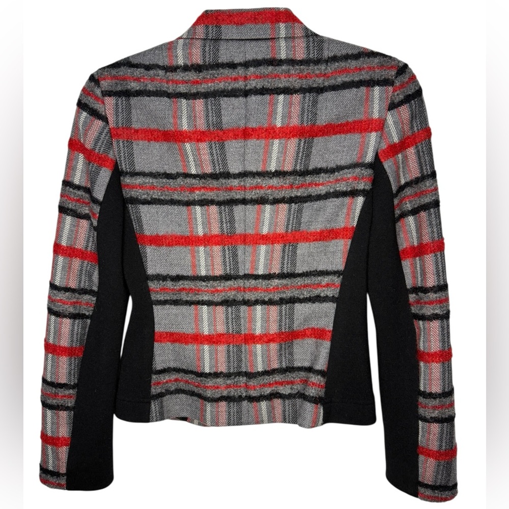 Akris Punto Plaid Wool Alpaca Blazer Jacket Red Gray Size 4 - Picture 2 of 8